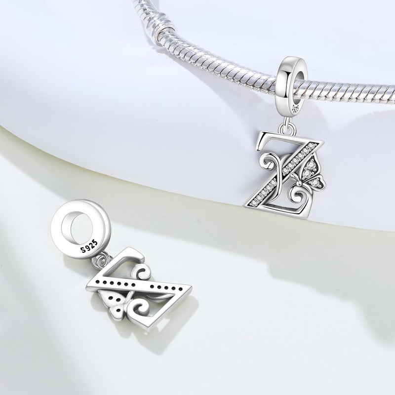 PANPOKI Store 2 Pack 925 Sterling Silver Butterfly Letter Charms for Bracelets and Necklace Alphabet Initial Dangle Pendants Round Spacer Beads Pave Cubic Zirconia Jewelry Gift for Women - Image 2